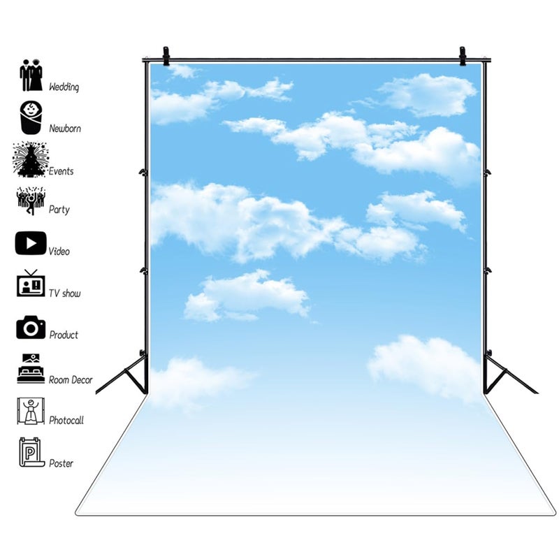 AOFOTO 3x5ft Blue Sky Backdrops White Clouds Photo Shoot Background Photography Studio Props Digital Video Drop Baby Infant Kid Newborn Toddler Artistic Portrait - Image 3
